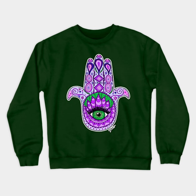 Purple Hamsa Hand Crewneck Sweatshirt by julieerindesigns